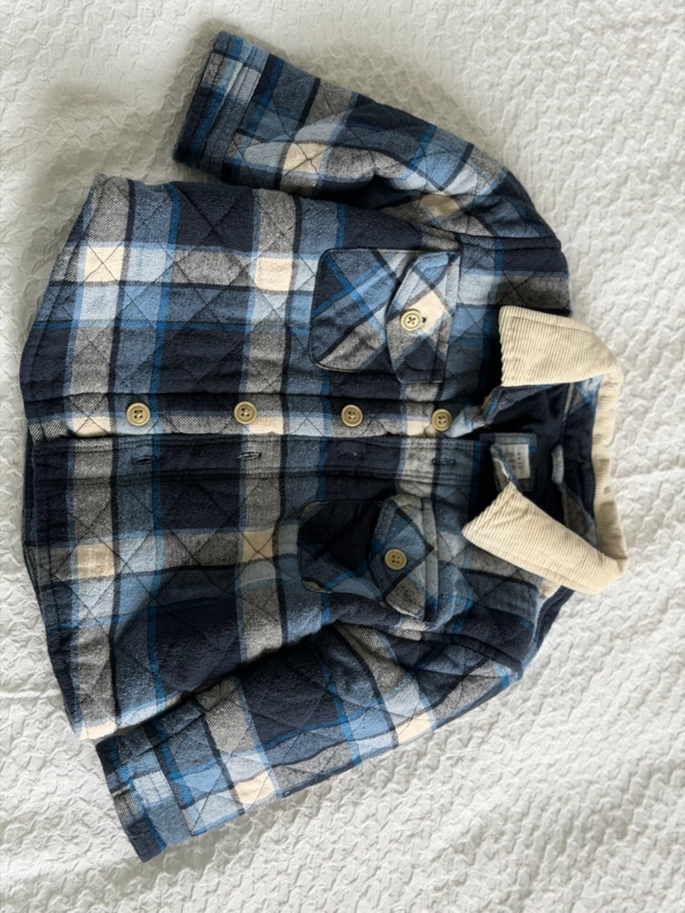 GAP Baby Plaid Shirt Jacket in Blue, Cream, and Navy
